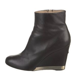 CHANEL SZ 40 Black Leather Wedge Ankle Boot